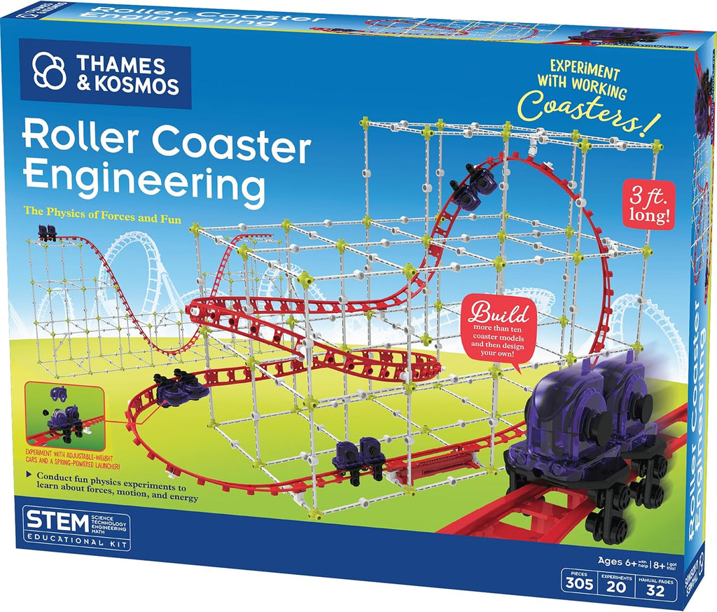 Roller Coaster Engineering STEM Kit | Design, Build, Experiment W/ Working Roller Coaster Models | Explore Physics, Forces, Motion, Energy, Velocity & More | Solve Building Challenges