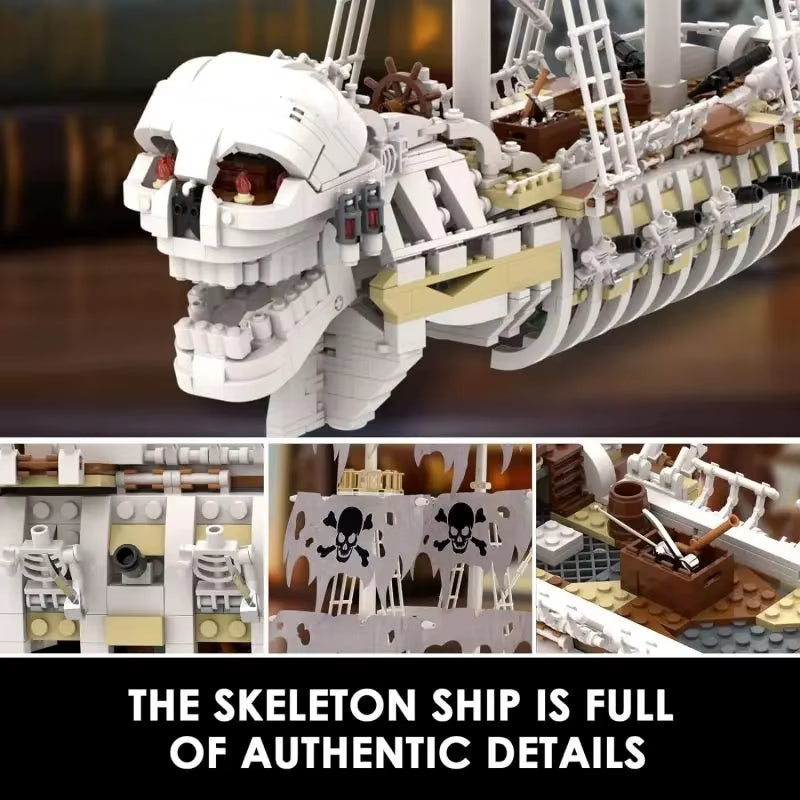 1592PCS Skeleton Ghost Ship Building Blocks Storm Pirate Ship Model Bricks Desktop Decoration Ornaments Educational Toys Gifts