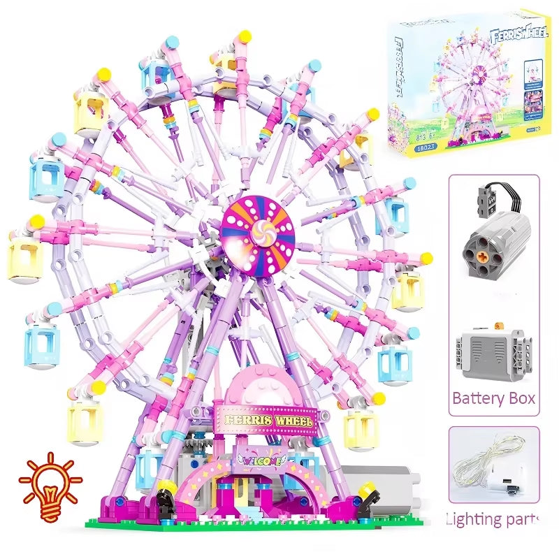 City Friends MOC Rotating Ferris Wheel Building Blocks Electric Bricks with Light Toys for Children Christmas Gifts