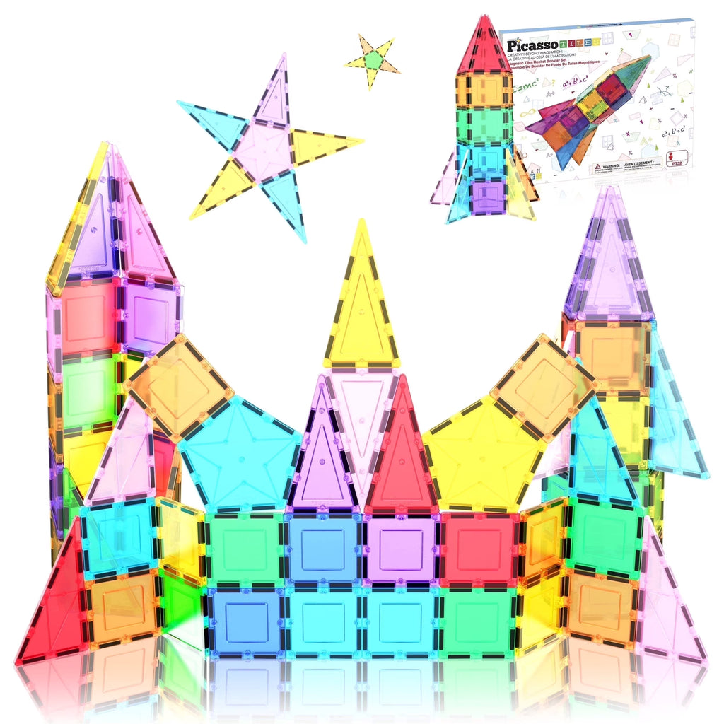 Picassotiles Rocket Booster Magnetic Tiles Set – Building Blocks STEM Construction Toy for Kids