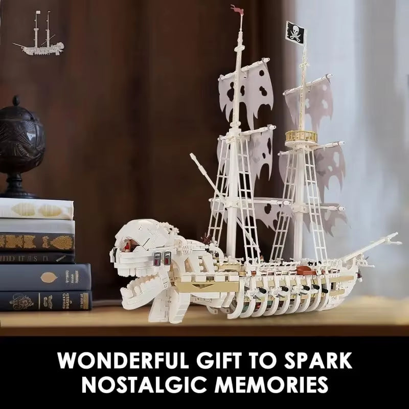 1592PCS Skeleton Ghost Ship Building Blocks Storm Pirate Ship Model Bricks Desktop Decoration Ornaments Educational Toys Gifts