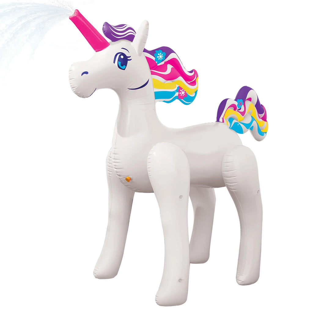 Inflatable Unicorn Sprinkler White 5 Feet Outdoor Kids Water Fun, Stationary Sprinkler Head, Ages 3+, Unisex