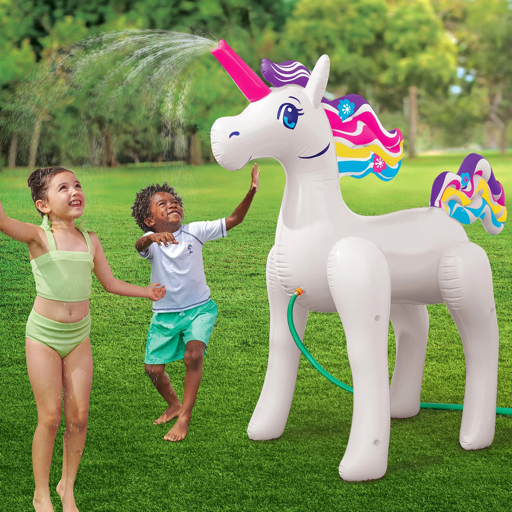 Inflatable Unicorn Sprinkler White 5 Feet Outdoor Kids Water Fun, Stationary Sprinkler Head, Ages 3+, Unisex