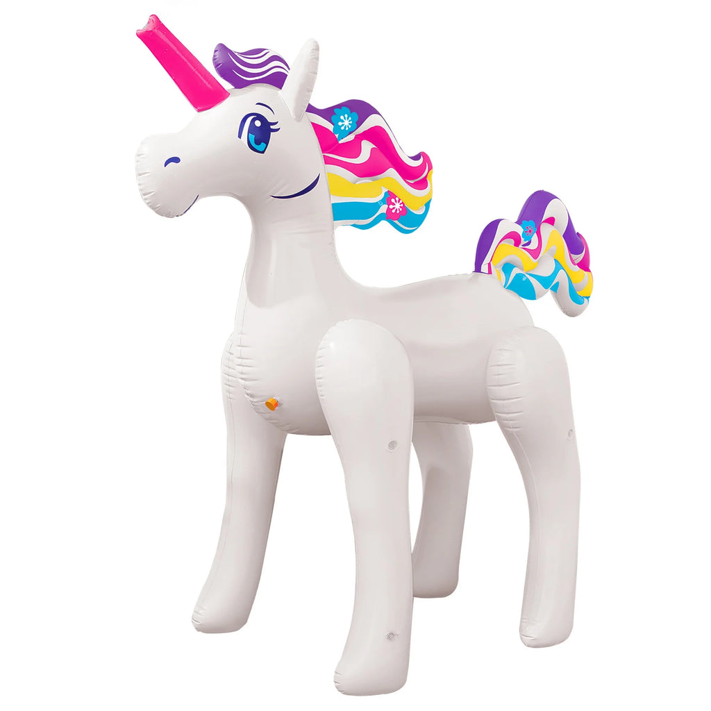 Inflatable Unicorn Sprinkler White 5 Feet Outdoor Kids Water Fun, Stationary Sprinkler Head, Ages 3+, Unisex