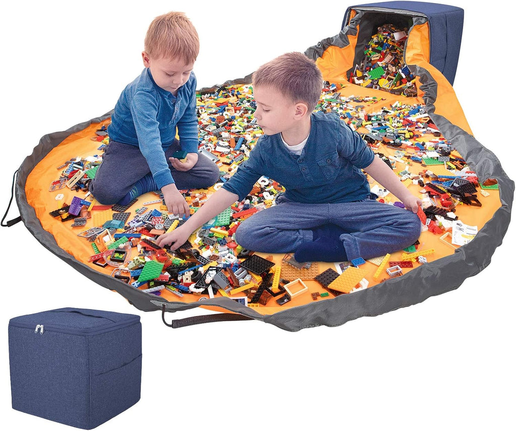 Toy Storage Basket and Play Mat - Extra Large - 13.5'' Cubic Toy Quick Storage Bag with Zipper Lid and Inner Structure, Premium Oxford Toy Storage Organizer for Kids