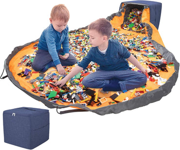 Toy Storage Basket and Play Mat - Extra Large - 13.5'' Cubic Toy Quick Storage Bag with Zipper Lid and Inner Structure, Premium Oxford Toy Storage Organizer for Kids