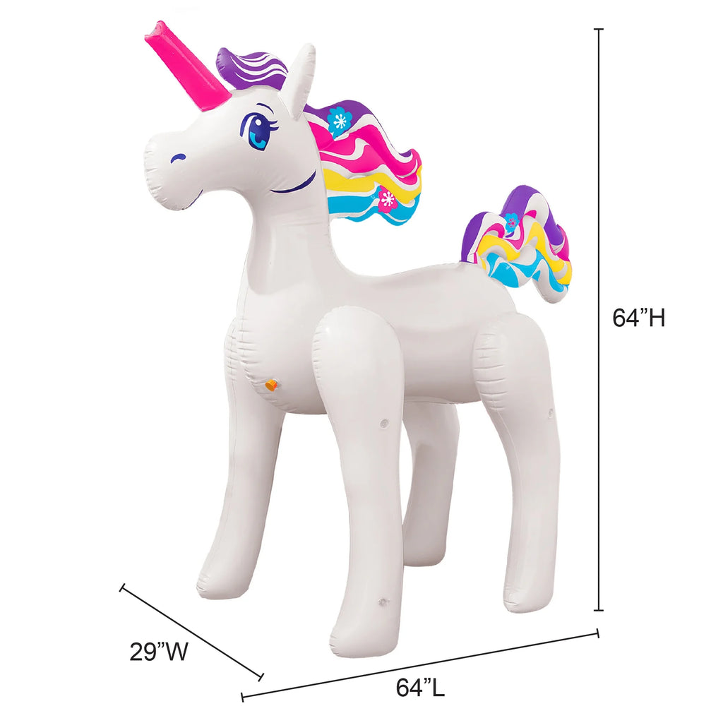 Inflatable Unicorn Sprinkler White 5 Feet Outdoor Kids Water Fun, Stationary Sprinkler Head, Ages 3+, Unisex