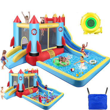 146''X 132'' X 82'' Inflatable Bounce Houses for Kids 3-10 with Blower Double Slide Climbing Wall and Ball Pit/Large Pool Outdoor/Indoor Bouncy House, PVC, Child, Teen, Toddler