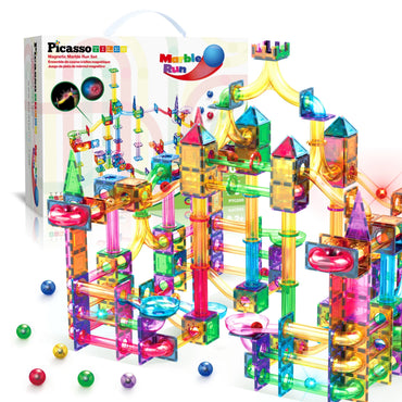 Picassotiles Marble Run Magnetic Tiles for Kids – 200PCS STEM Educational Construction Building Blocks Race Track Toy Set