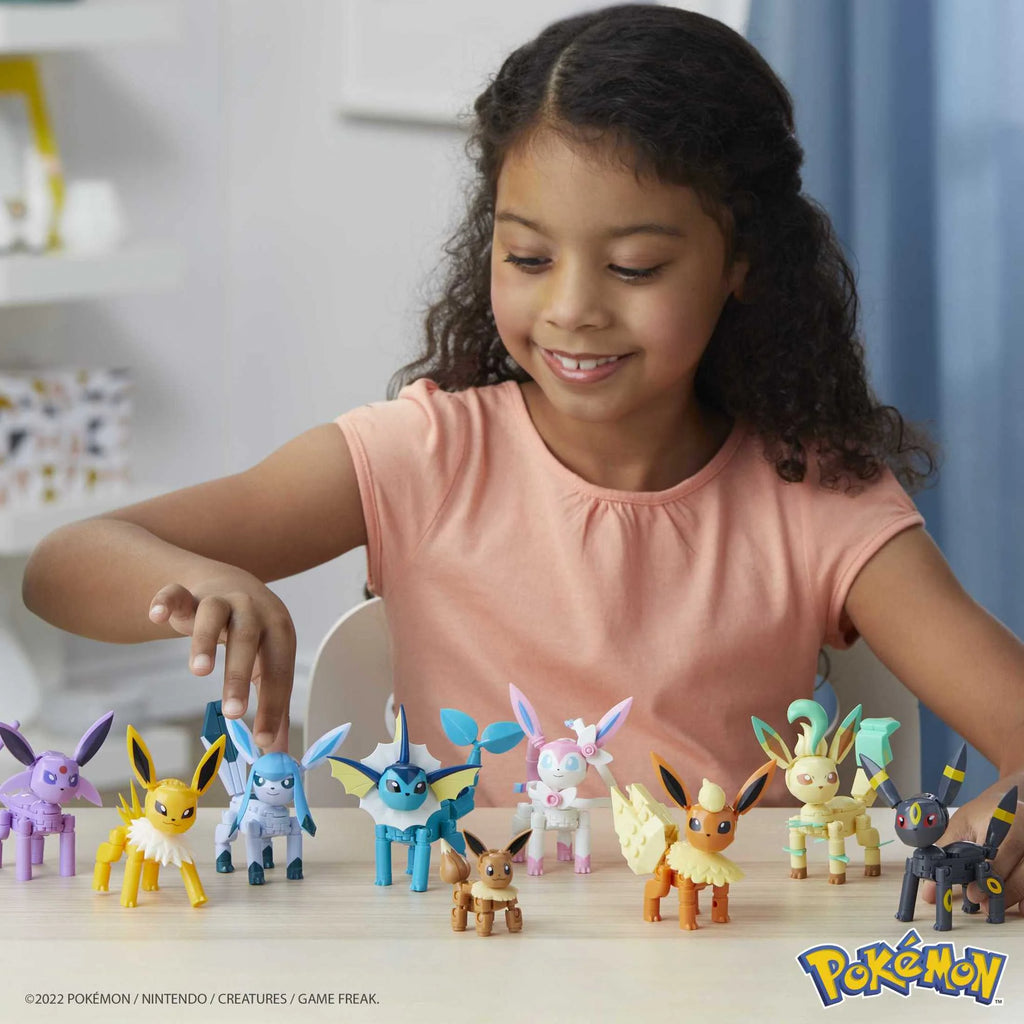 MEGA Pokemon Action Figure Building Toys for Kids, Every Eevee Evolution with 470 Pieces, 9 Poseable Characters, Gift Idea