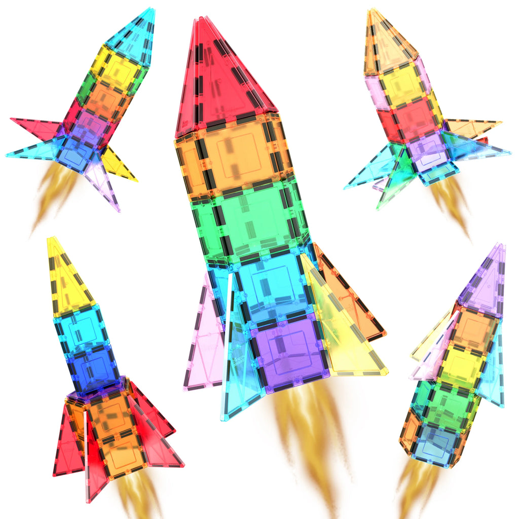 Picassotiles Rocket Booster Magnetic Tiles Set – Building Blocks STEM Construction Toy for Kids
