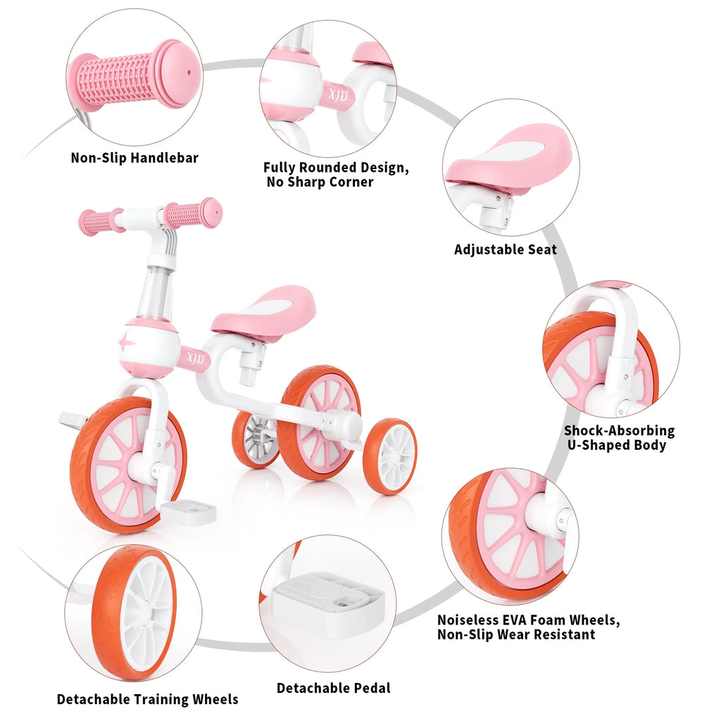 3-In-1 Toddler Tricycle for 1-5 Years Old Boys Girls Toddler Bike Kids Trikes for Balance Training Baby Bike Infant Trike