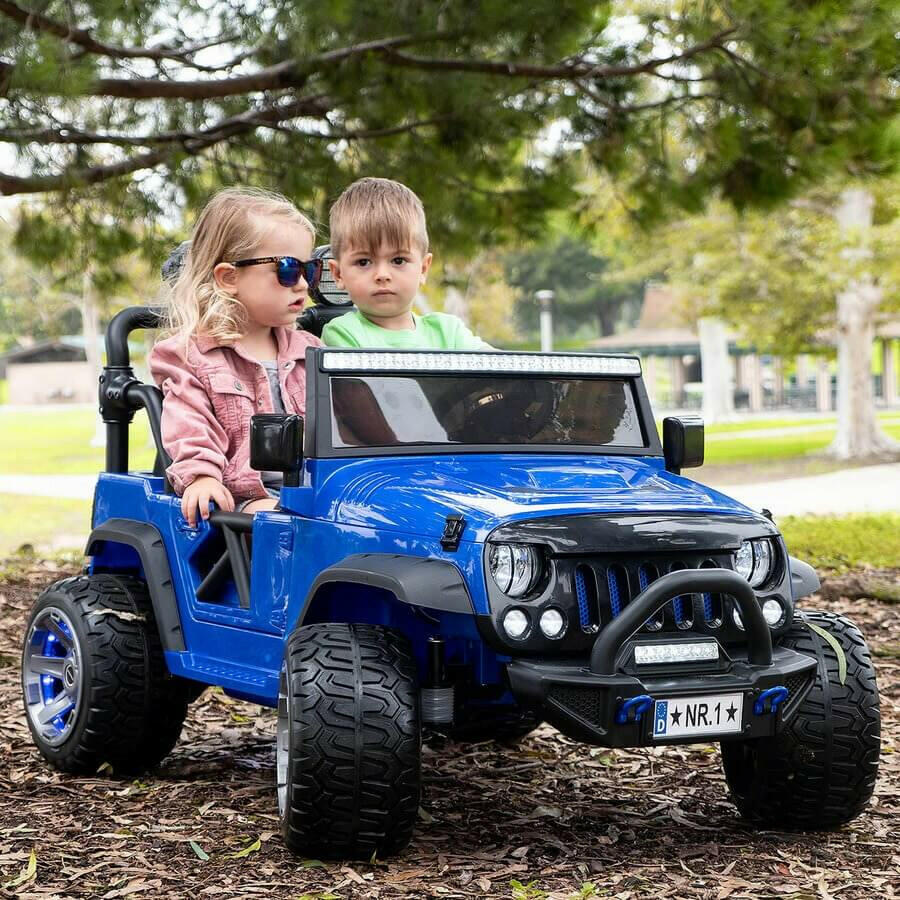 12V Jeep Ride On Truck Leather Seats Bluetooth MP3 LED Wheels