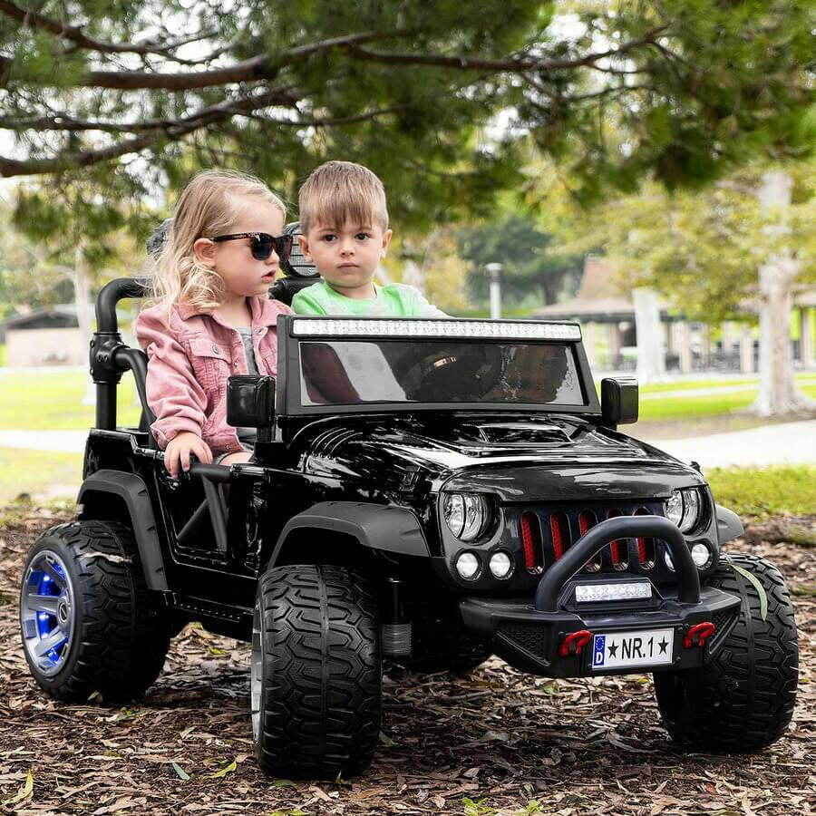 12V Jeep Ride On Truck Leather Seats Bluetooth MP3 LED Wheels