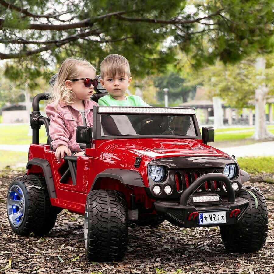 12V Jeep Ride On Truck Leather Seats Bluetooth MP3 LED Wheels