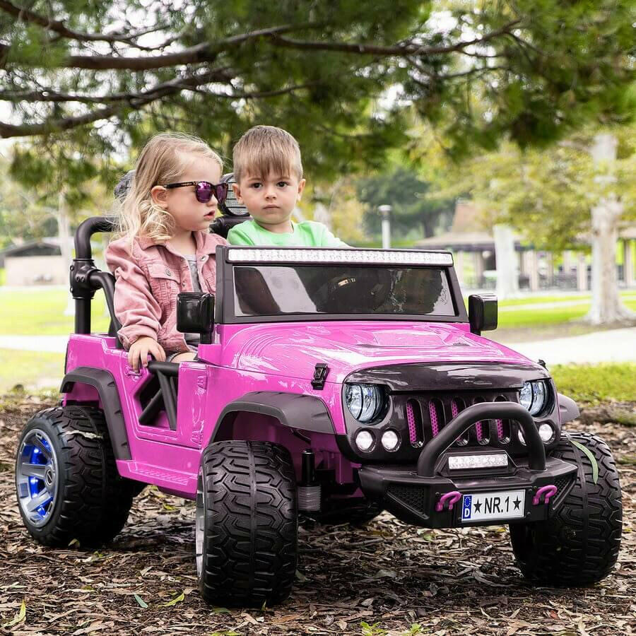 12V Jeep Ride On Truck Leather Seats Bluetooth MP3 LED Wheels