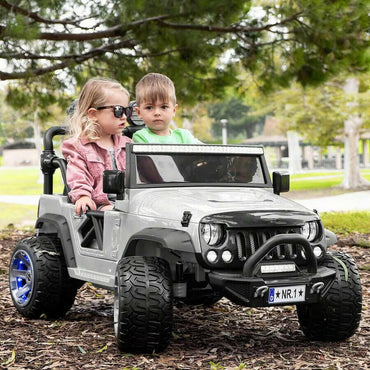 12V Jeep Ride On Truck Leather Seats Bluetooth MP3 LED Wheels