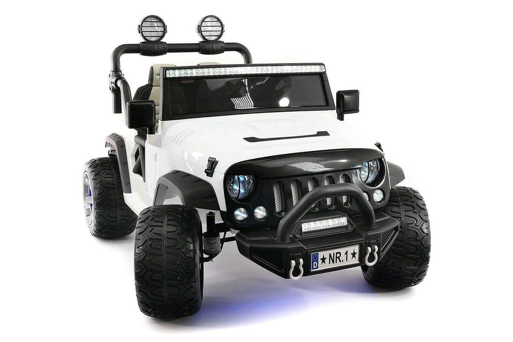 12V Jeep Ride On Truck Leather Seats Bluetooth MP3 LED Wheels