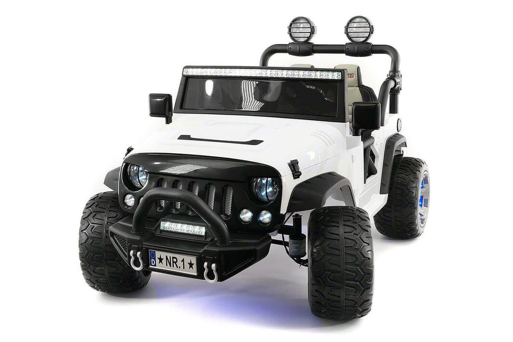 12V Jeep Ride On Truck Leather Seats Bluetooth MP3 LED Wheels