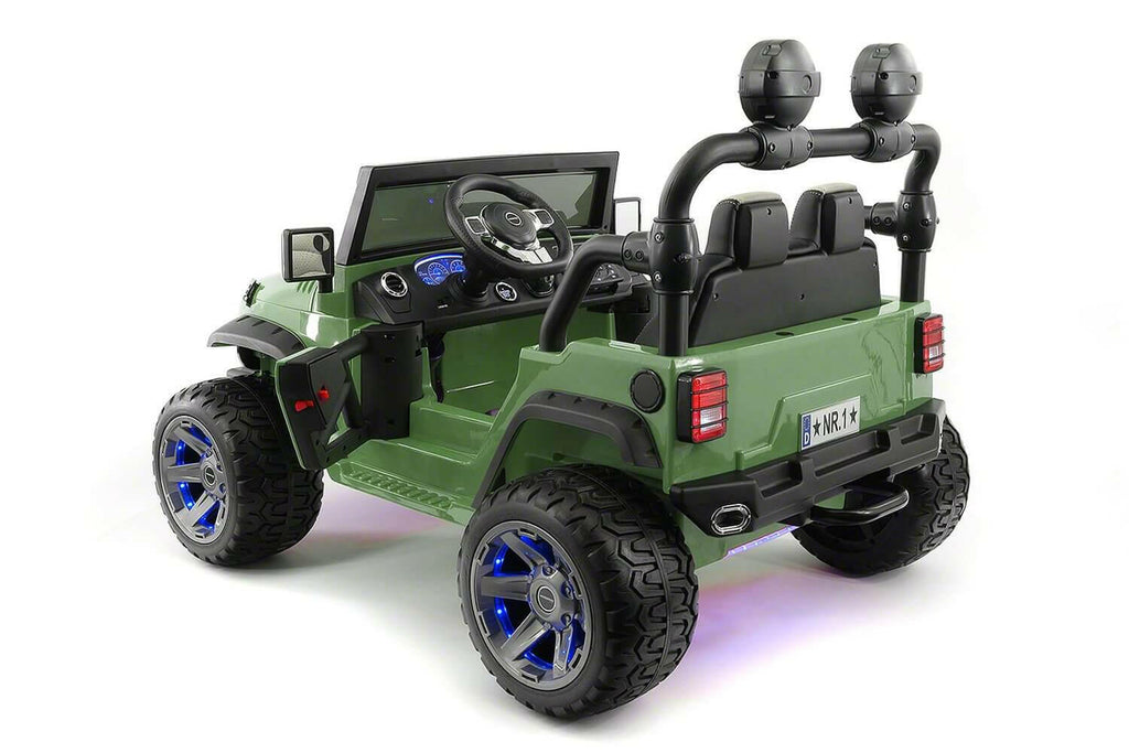 12V Jeep Ride On Truck Leather Seats Bluetooth MP3 LED Wheels