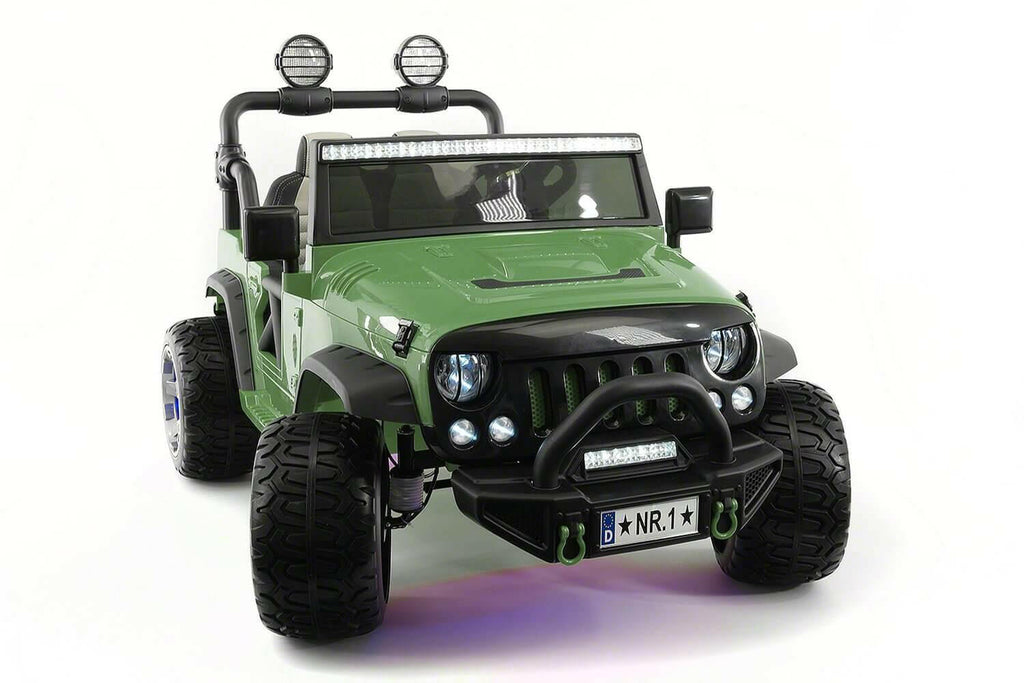 12V Jeep Ride On Truck Leather Seats Bluetooth MP3 LED Wheels