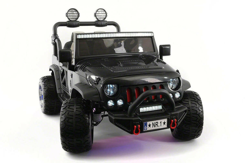 12V Jeep Ride On Truck Leather Seats Bluetooth MP3 LED Wheels