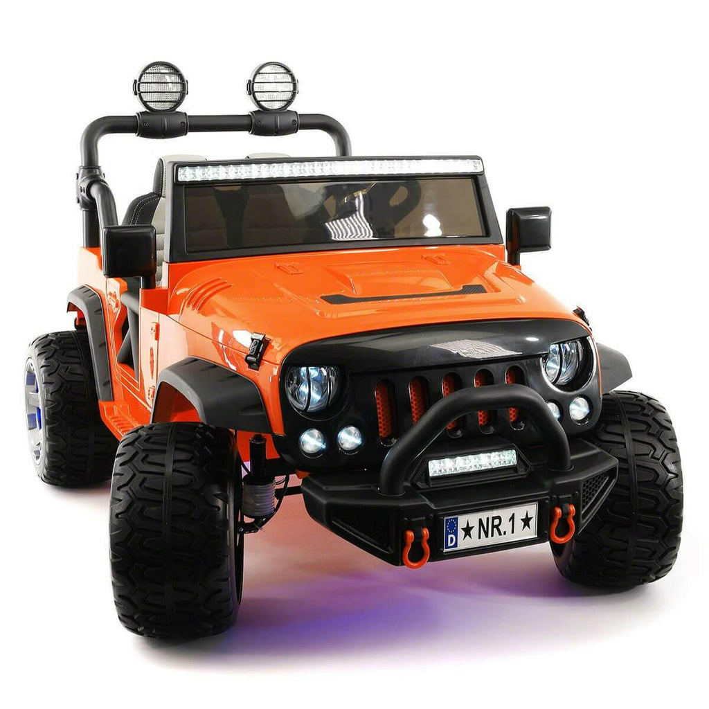 12V Jeep Ride On Truck Leather Seats Bluetooth MP3 LED Wheels