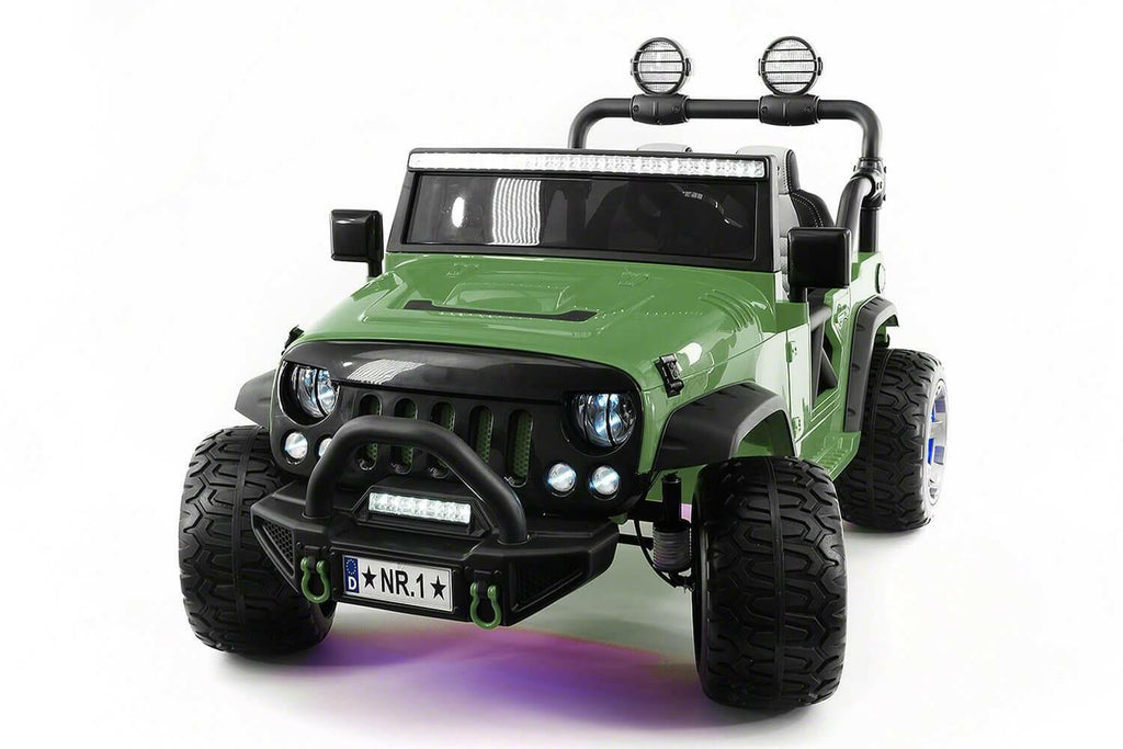 12V Jeep Ride On Truck Leather Seats Bluetooth MP3 LED Wheels