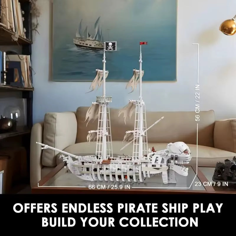 1592PCS Skeleton Ghost Ship Building Blocks Storm Pirate Ship Model Bricks Desktop Decoration Ornaments Educational Toys Gifts