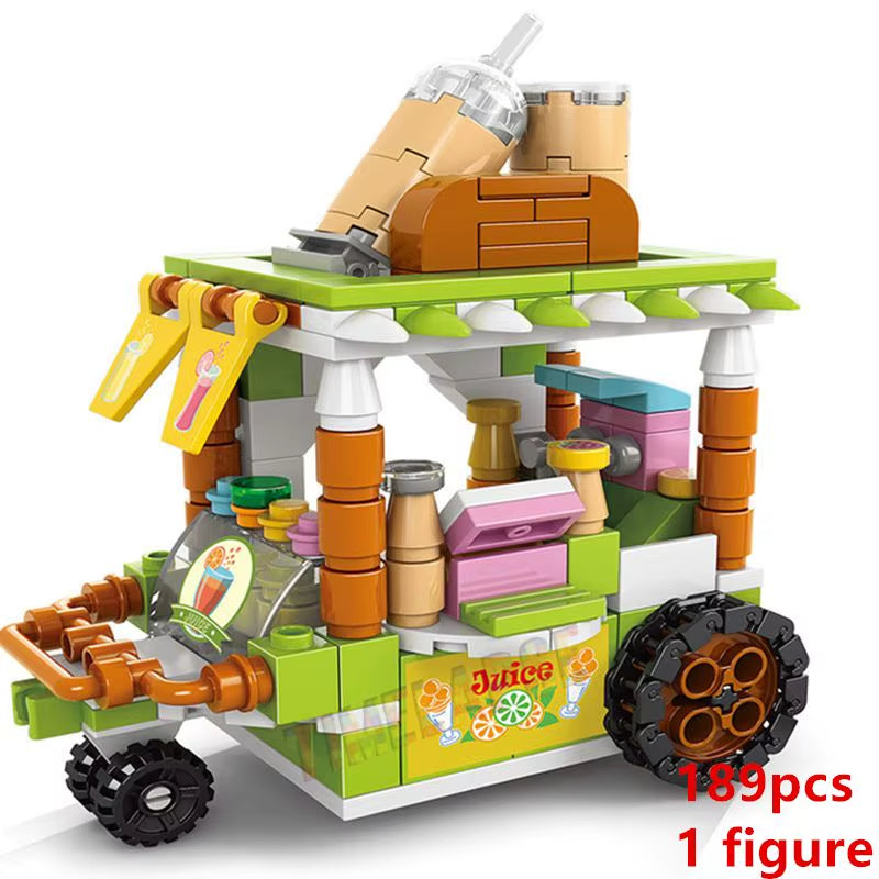 DIY Architecture Ice Cream Car Store Street View Food Building Blocks Kit Girls Bricks Classic Movie Model Toys