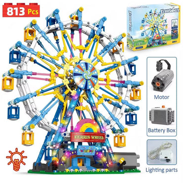 City Friends MOC Rotating Ferris Wheel Building Blocks Electric Bricks with Light Toys for Children Christmas Gifts