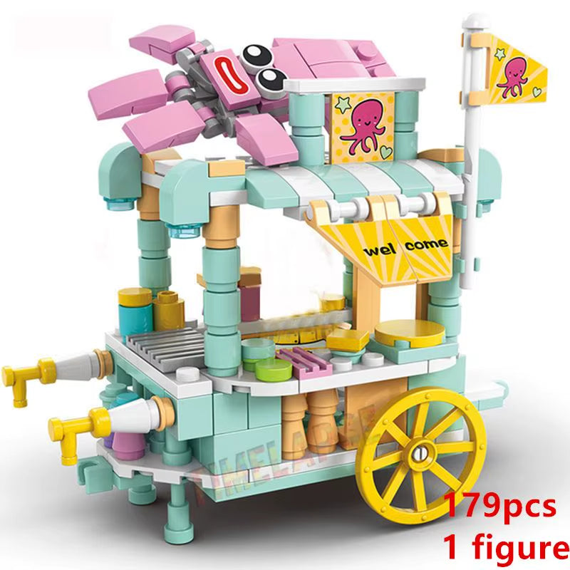 DIY Architecture Ice Cream Car Store Street View Food Building Blocks Kit Girls Bricks Classic Movie Model Toys