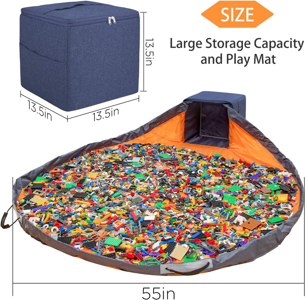 Toy Storage Basket and Play Mat - Extra Large - 13.5'' Cubic Toy Quick Storage Bag with Zipper Lid and Inner Structure, Premium Oxford Toy Storage Organizer for Kids