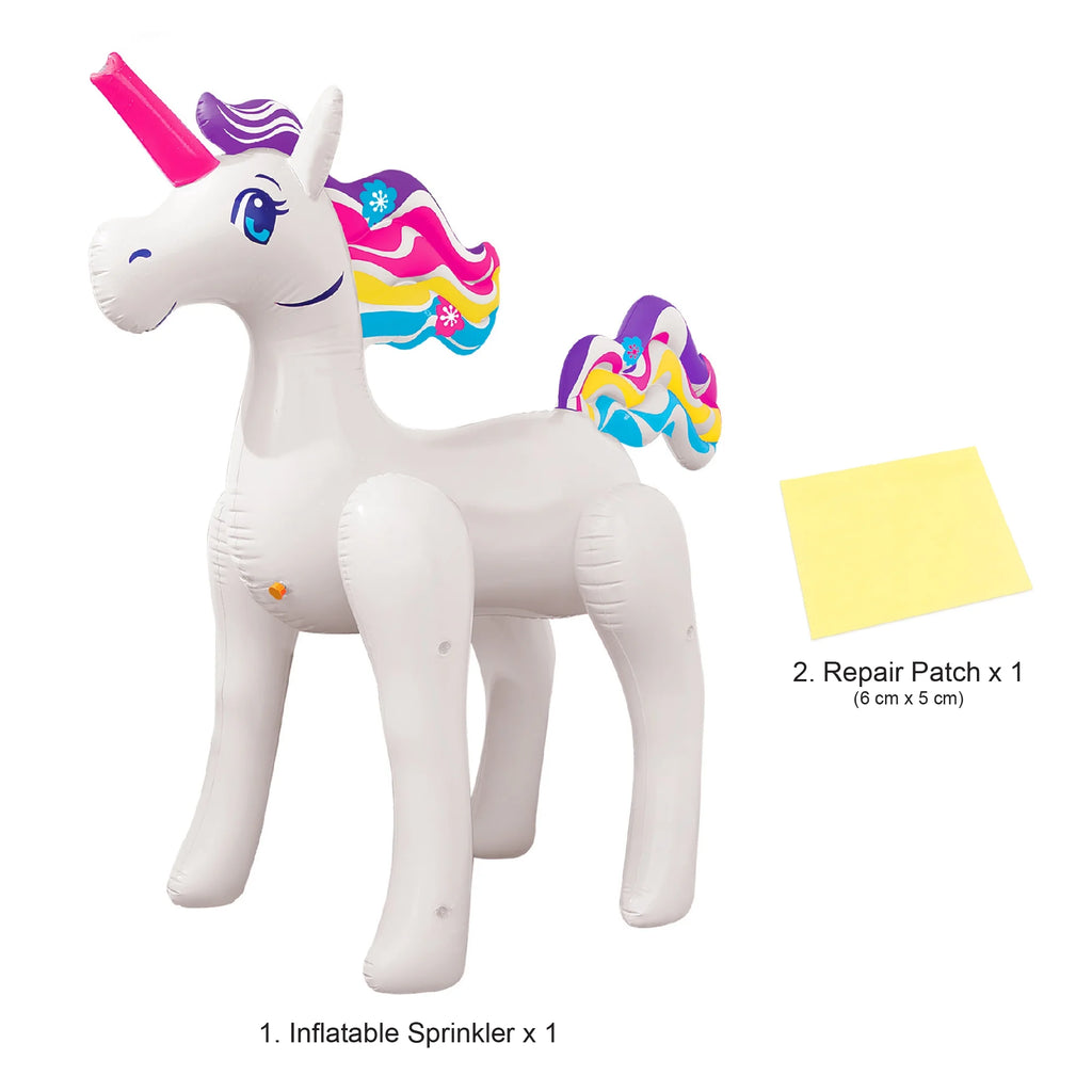 Inflatable Unicorn Sprinkler White 5 Feet Outdoor Kids Water Fun, Stationary Sprinkler Head, Ages 3+, Unisex