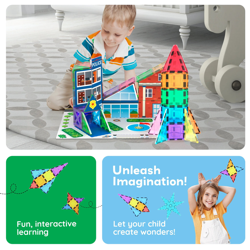 Picassotiles Rocket Booster Magnetic Tiles Set – Building Blocks STEM Construction Toy for Kids