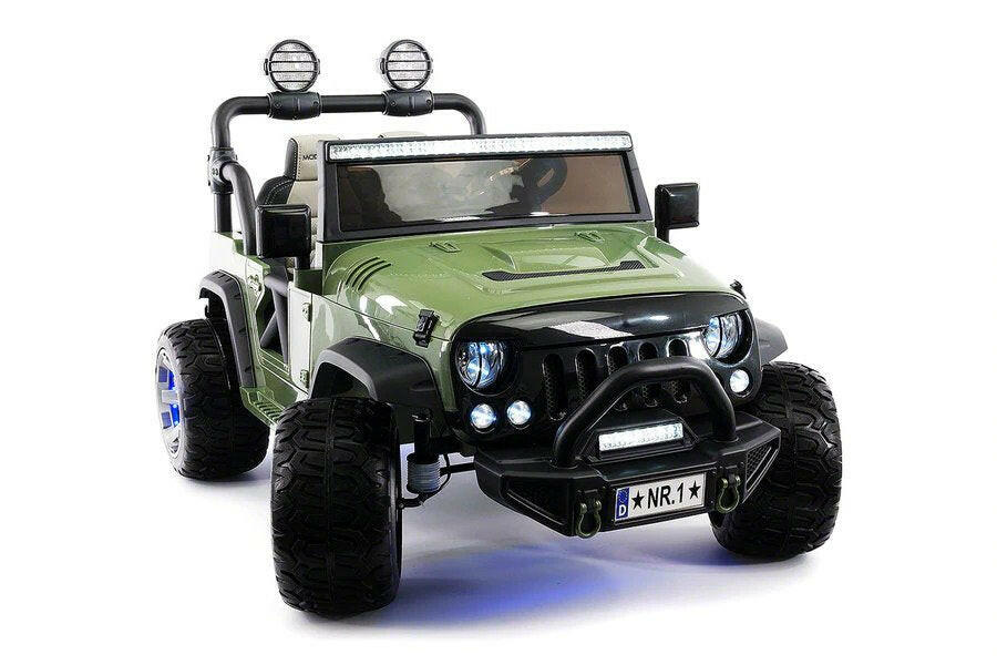 12V Jeep Ride On Truck Leather Seats Bluetooth MP3 LED Wheels